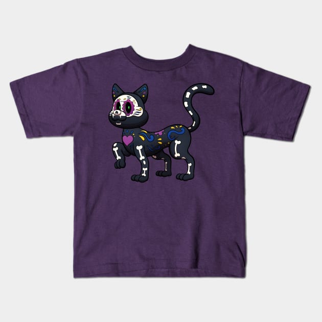 Day Of The Dead Cat Kids T-Shirt by TheMaskedTooner